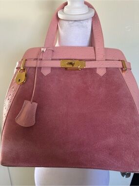 Vintage Romano Italy Pink Suede & Ostrich Handbag